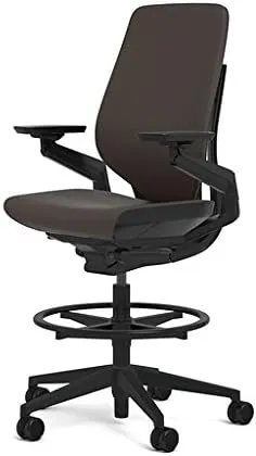 Steelcase Gesture 442 Stool Chair - Espresso Elmosoft Leather, Wrapped Back, Dark on Dark Frame, Wheels for Hard Flooring