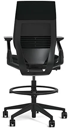 Steelcase Gesture 442 Stool Chair - Mica Elmosoft Leather, Wrapped Back, Dark on Dark Frame, Wheels for Hard Flooring