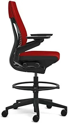 Steelcase Gesture 442 Stool Chair - Saddle Elmosoft Leather, Wrapped Back, Dark on Dark Frame, Wheels for Hard Flooring