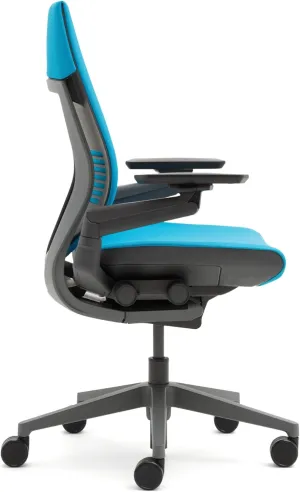 Steelcase Gesture Office Chair - Black Leather, Low Seat Height, Wrapped Back, Dark on Dark Frame, Lumbar Support