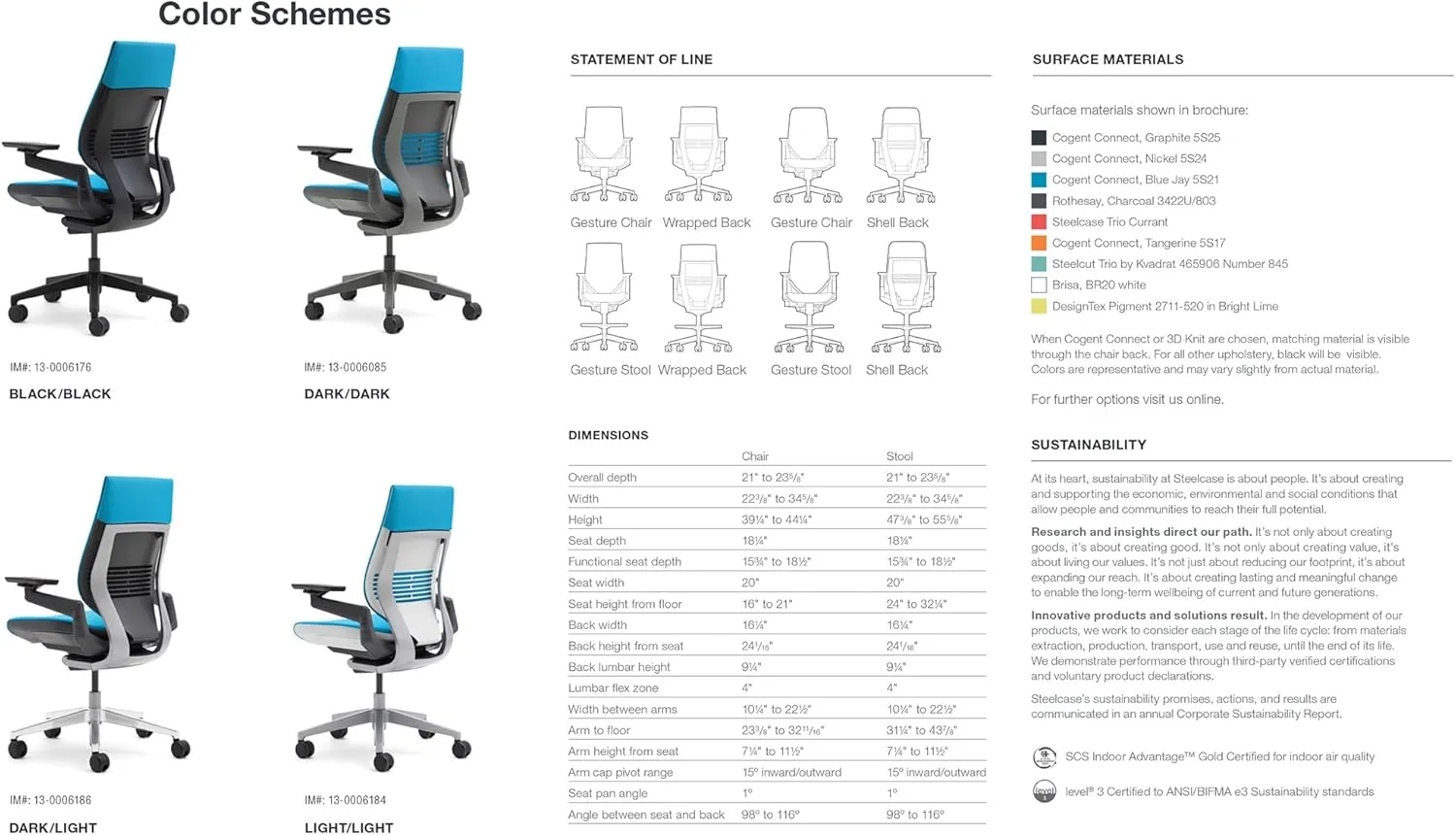 Steelcase Gesture Office Chair - Black Leather, Low Seat Height, Wrapped Back, Dark on Dark Frame, Lumbar Support