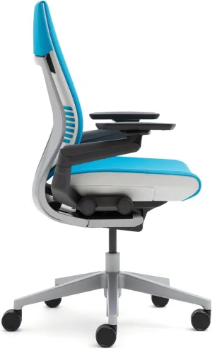 Steelcase Gesture Office Chair - Ebony Elmosoft Leather, Medium Seat Height, Wrapped Back, Light on Light Frame, Lumbar Support