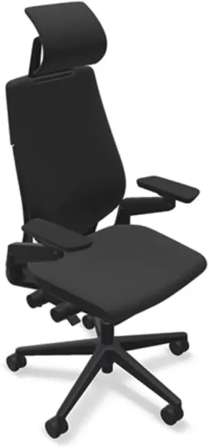 Steelcase Gesture Office Desk Chair with Headrest in Elmosoft Genuine Ebony L112 Leather Plus Lumbar Support High Black Frame wth Soft Hard Floor Casters