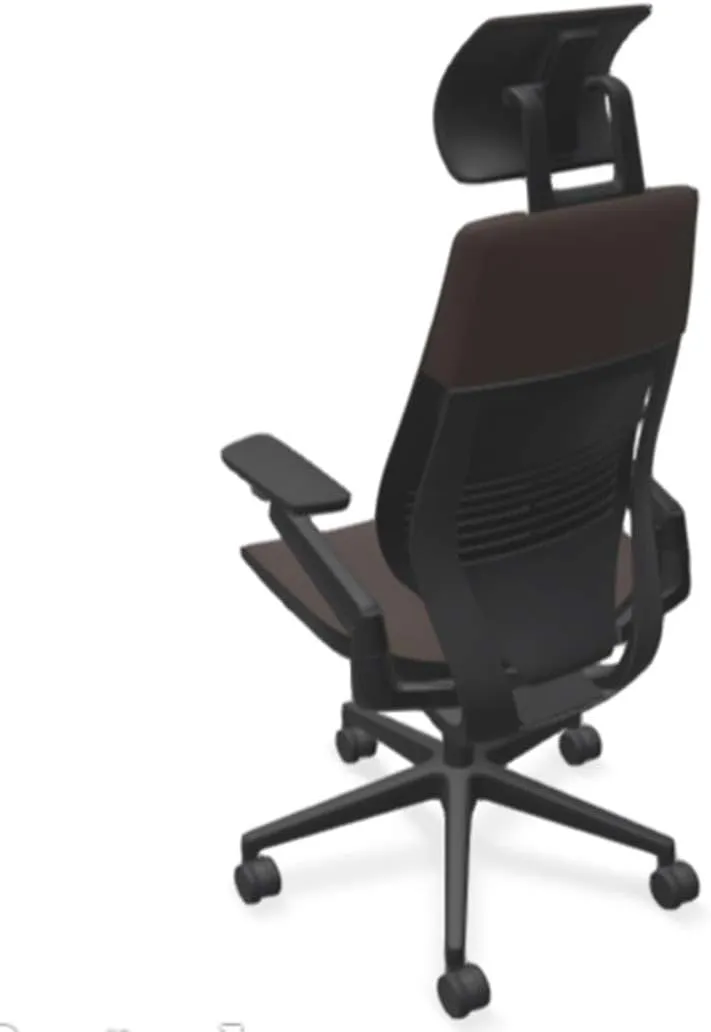 Steelcase Gesture Office Desk Chair with Headrest in Elmosoft Genuine Espresso L133 Leather Plus Lumbar Support Black Frame