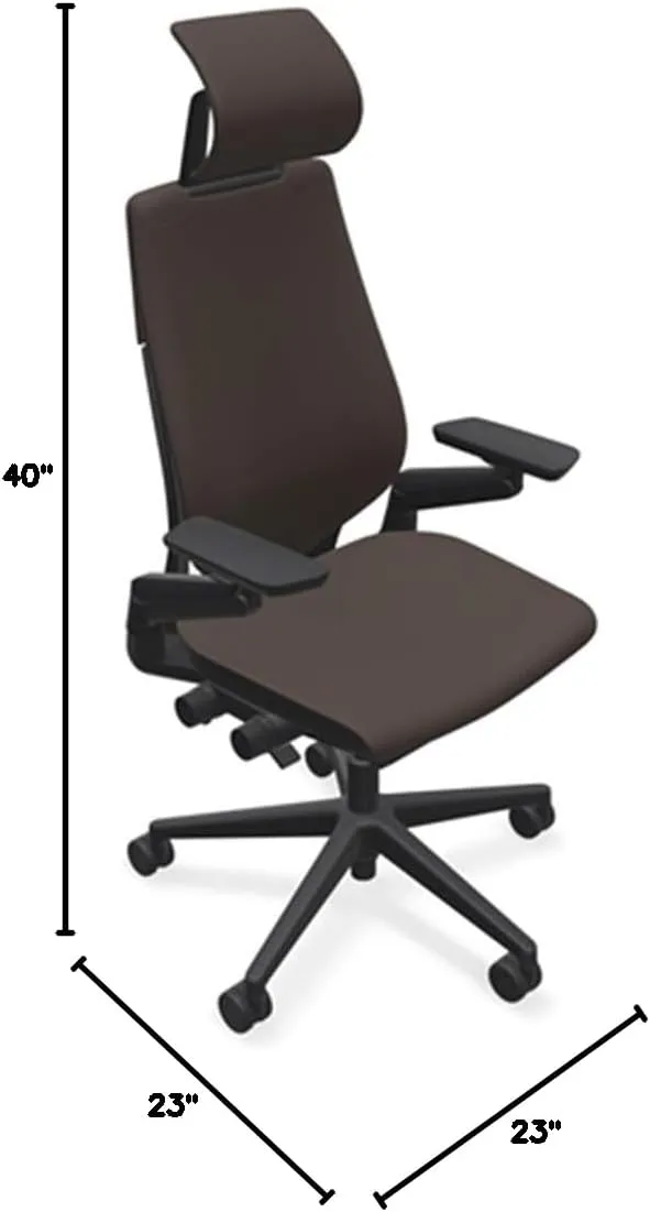 Steelcase Gesture Office Desk Chair with Headrest in Elmosoft Genuine Espresso L133 Leather Plus Lumbar Support Black Frame