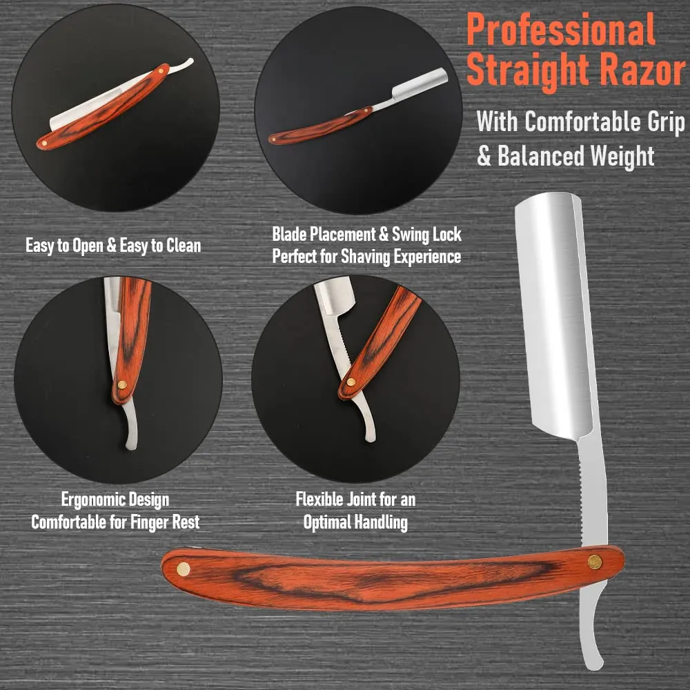 Straight Razor With Strope - Professional Straight Edge Barber Premium Stainless Steel Shaver With Shaving Strop for Men Home & Salon Grooming Using (NO.147)
