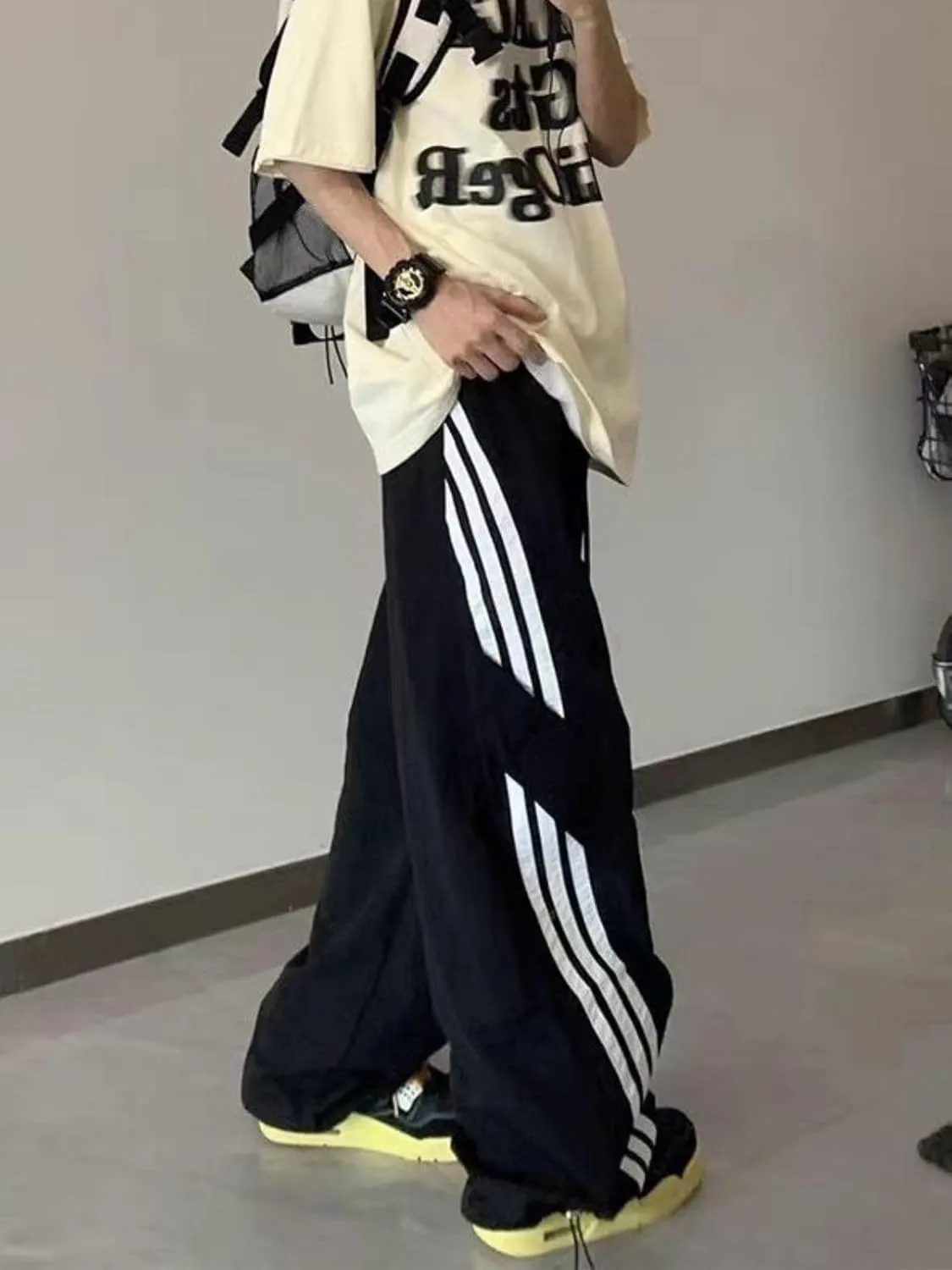 Striped Baggy Parachute Pants Y2k Track Pants Unisex Streetwear Fashion Drawstring Sweatpants