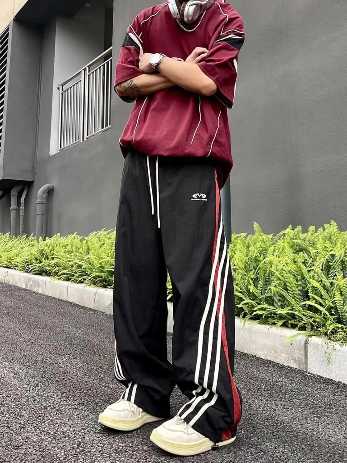 Striped Baggy Parachute Pants Y2k Track Pants Unisex Streetwear Fashion Drawstring Sweatpants