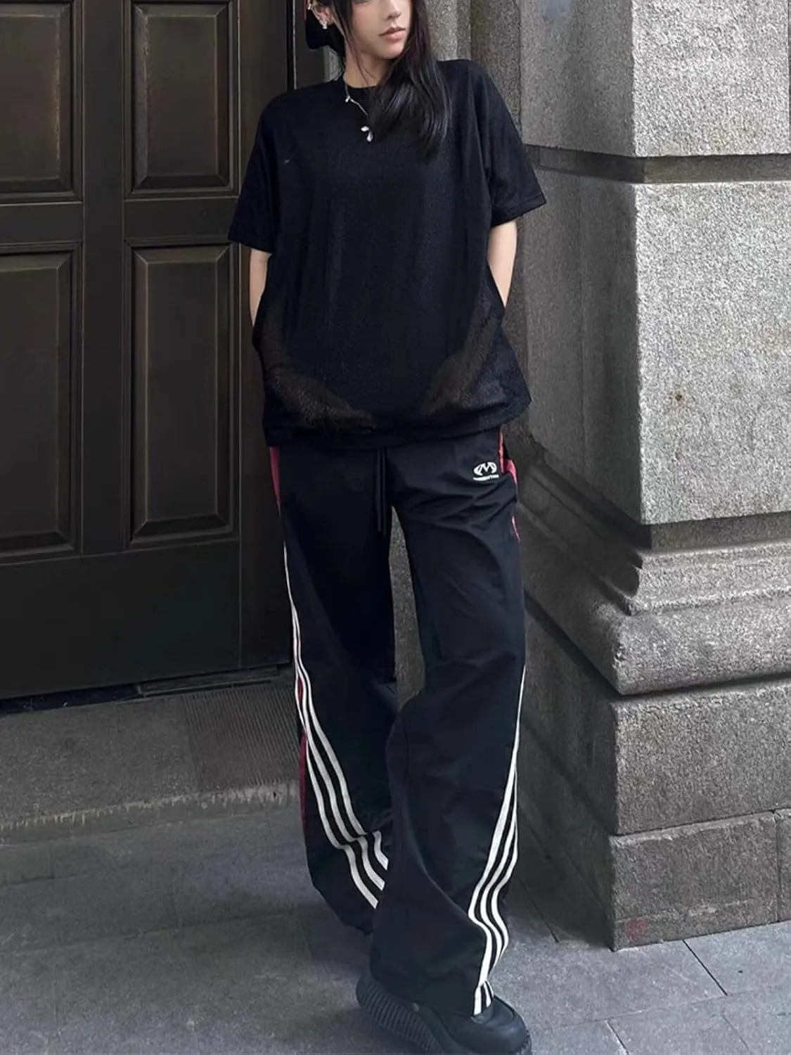 Striped Baggy Parachute Pants Y2k Track Pants Unisex Streetwear Fashion Drawstring Sweatpants