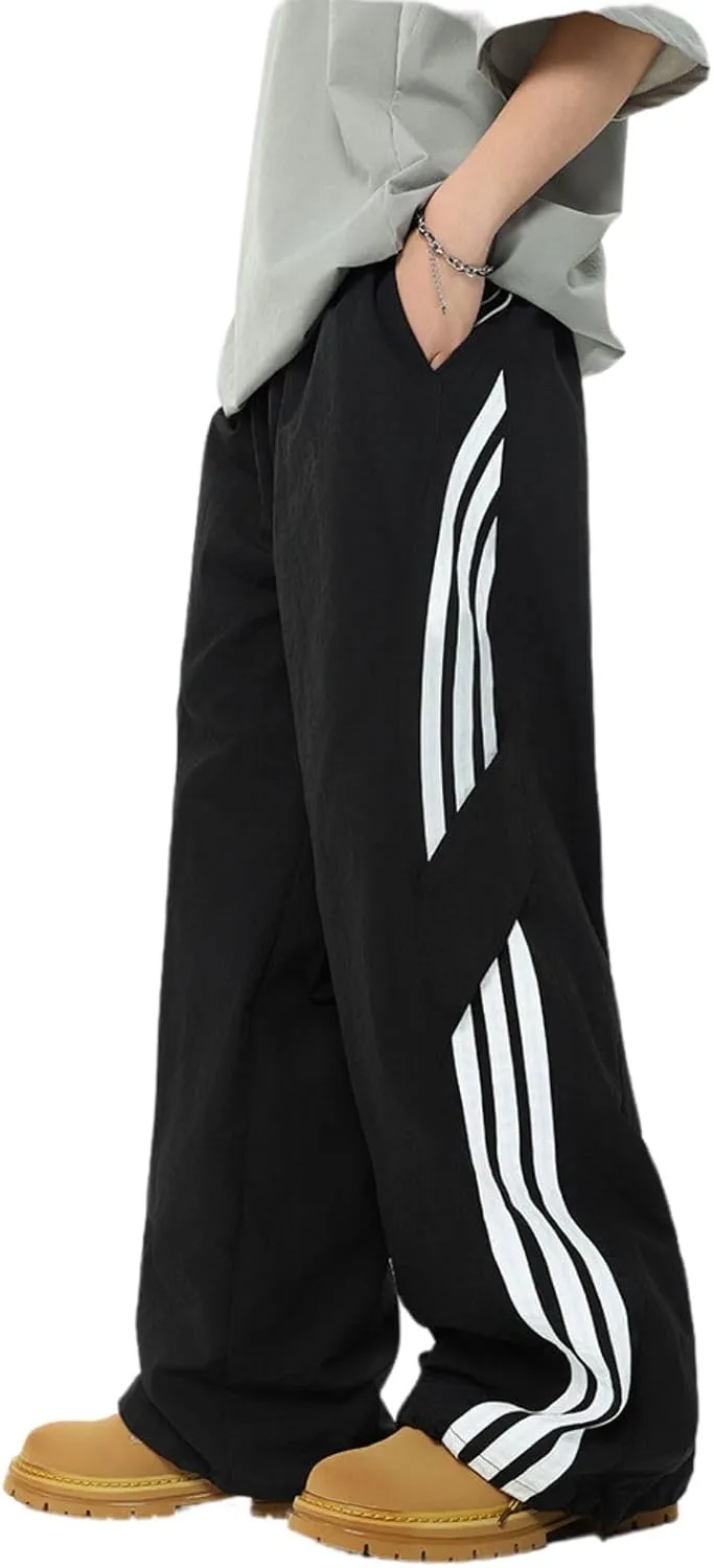 Striped Baggy Parachute Pants Y2k Track Pants Unisex Streetwear Fashion Drawstring Sweatpants