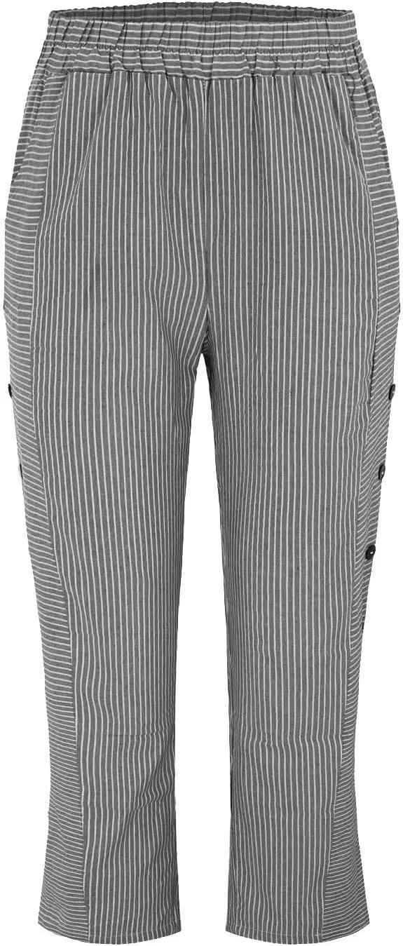 Striped Capri Pants for Women Trendy High Waisted Side Button Linen Capris Summer Dressy Casual Loose Cropped Pants