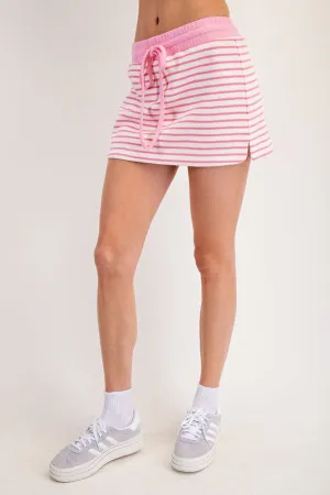 STRIPED DRAWSTRING MINI SKORT