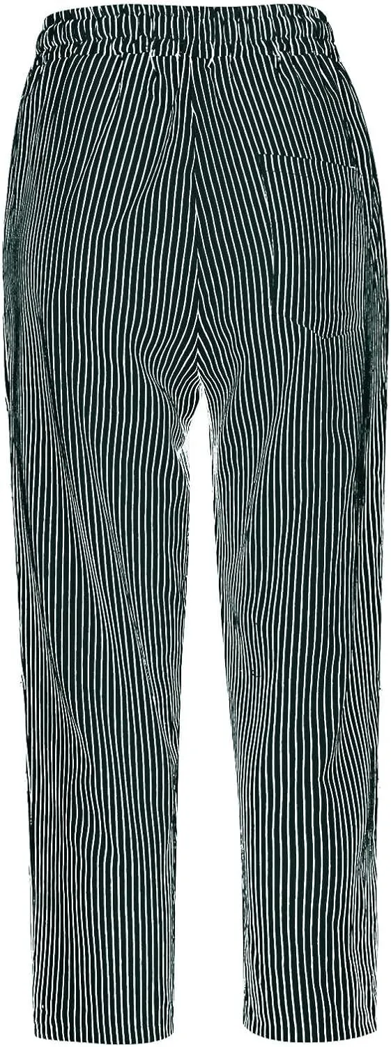 Striped Linen Capri Pants for Women Drawstring High Waist Straight Leg Lounge Pants Dressy Casual Summer 3/4 Trouser