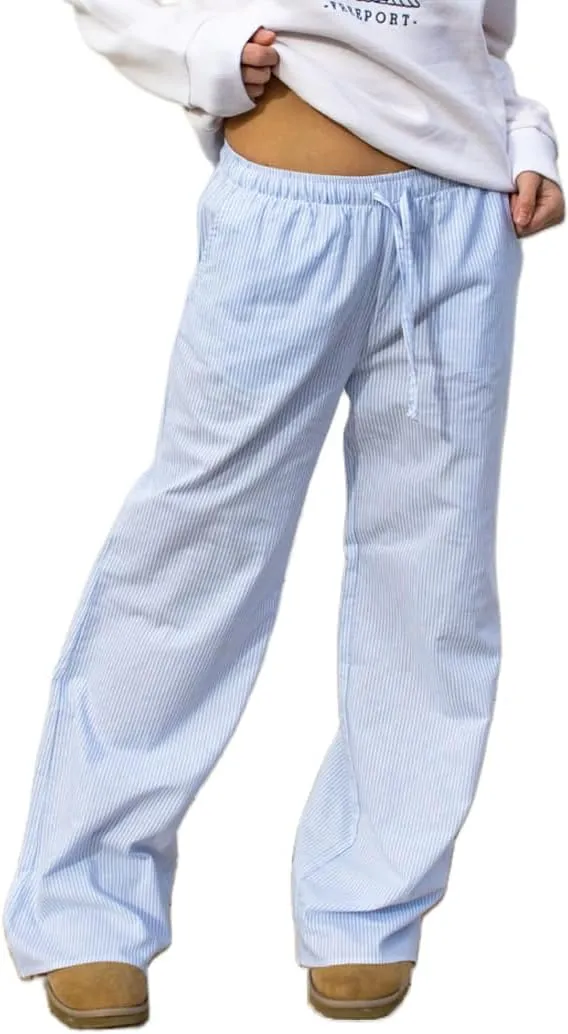 Striped Lounge Pants Womens Plaid Checkered Wide Leg Pajama Pj Pants Y2k Comfy Linen Drawstring Gingham Sleep Pants