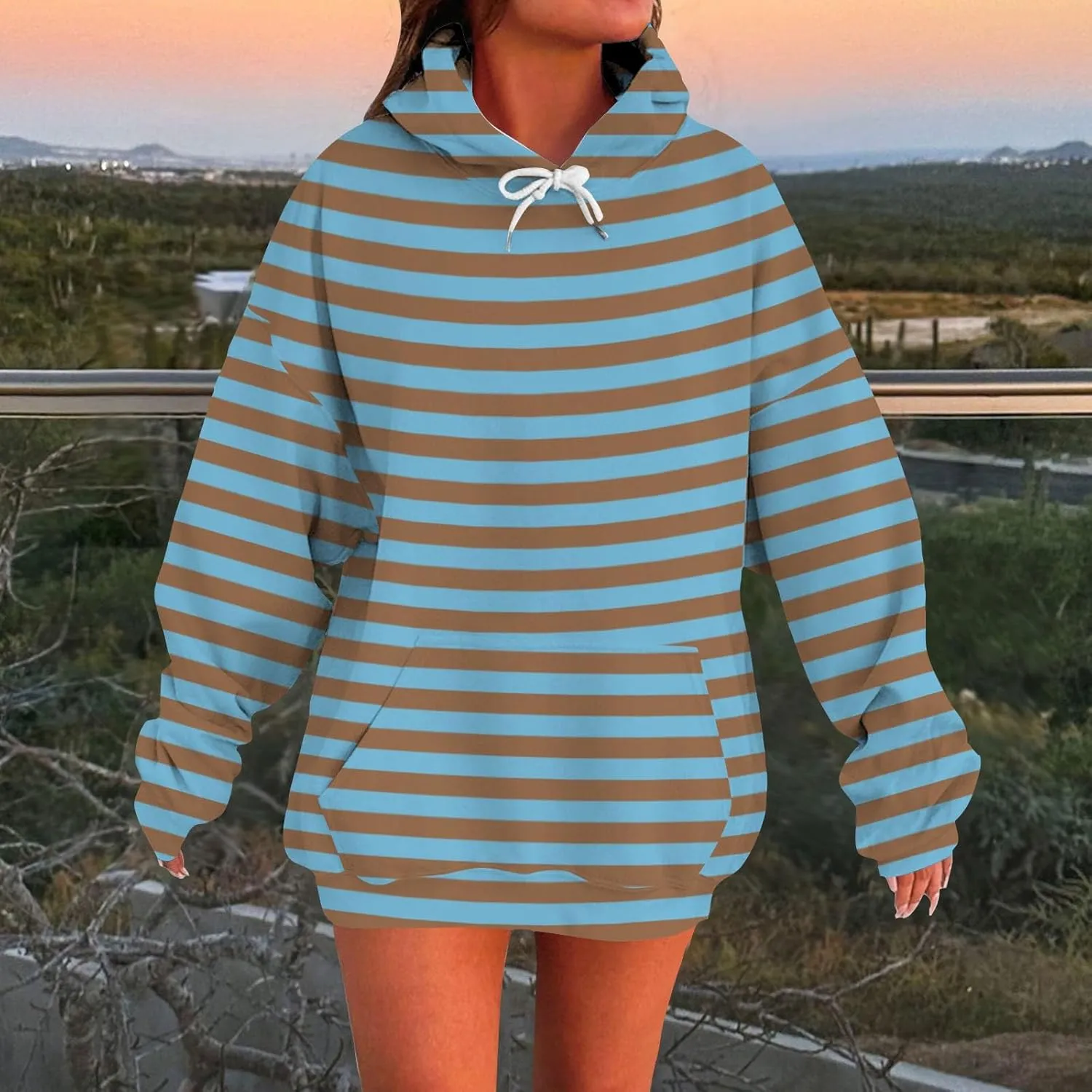 Striped Sweatshirts Women Long Sleeve Drawstring Athletic Hoodies Pullover Sweater Tops Preppy Clothes Fall Outfits