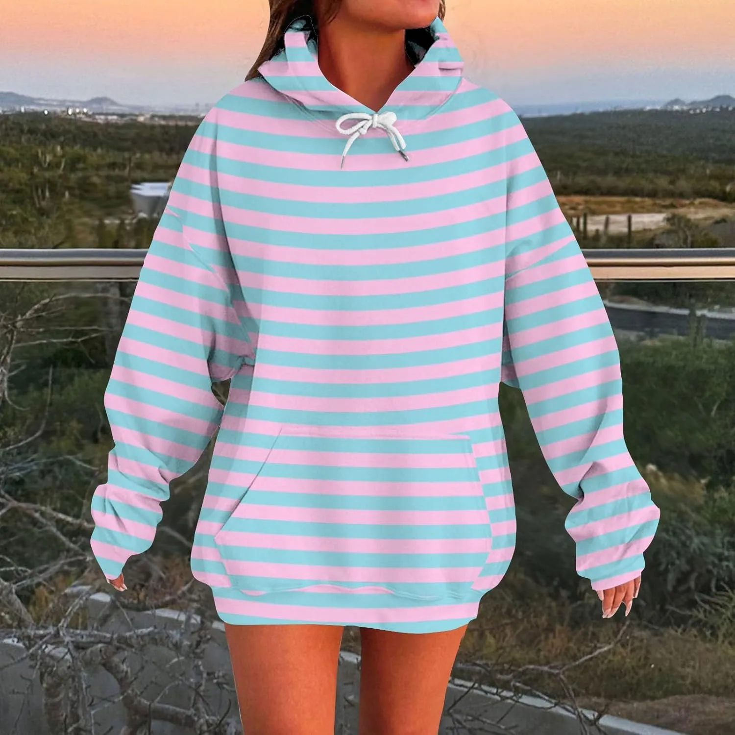 Striped Sweatshirts Women Long Sleeve Drawstring Athletic Hoodies Pullover Sweater Tops Preppy Clothes Fall Outfits