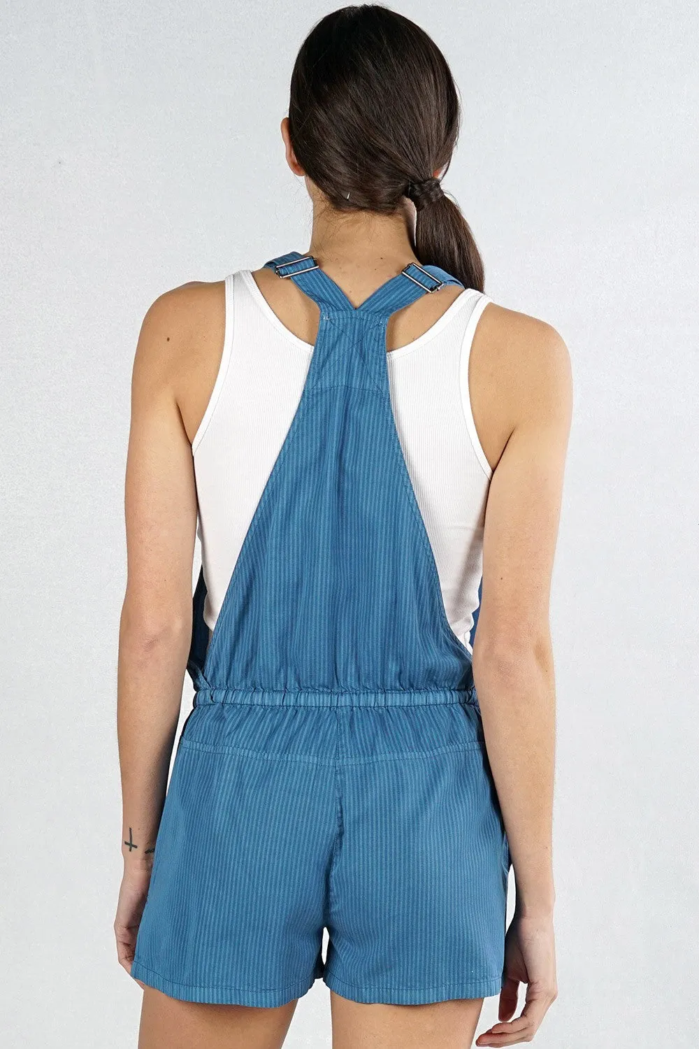 Striped Tencel Short Overalls