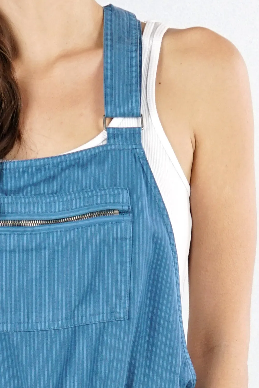 Striped Tencel Short Overalls