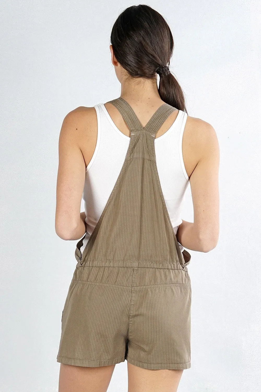 Striped Tencel Short Overalls