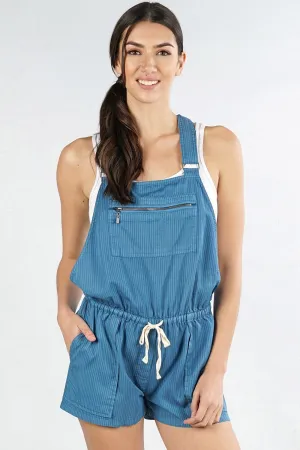 Striped Tencel Short Overalls