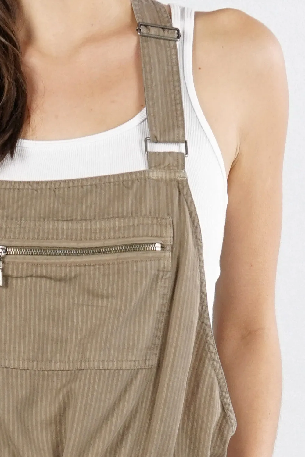 Striped Tencel Short Overalls
