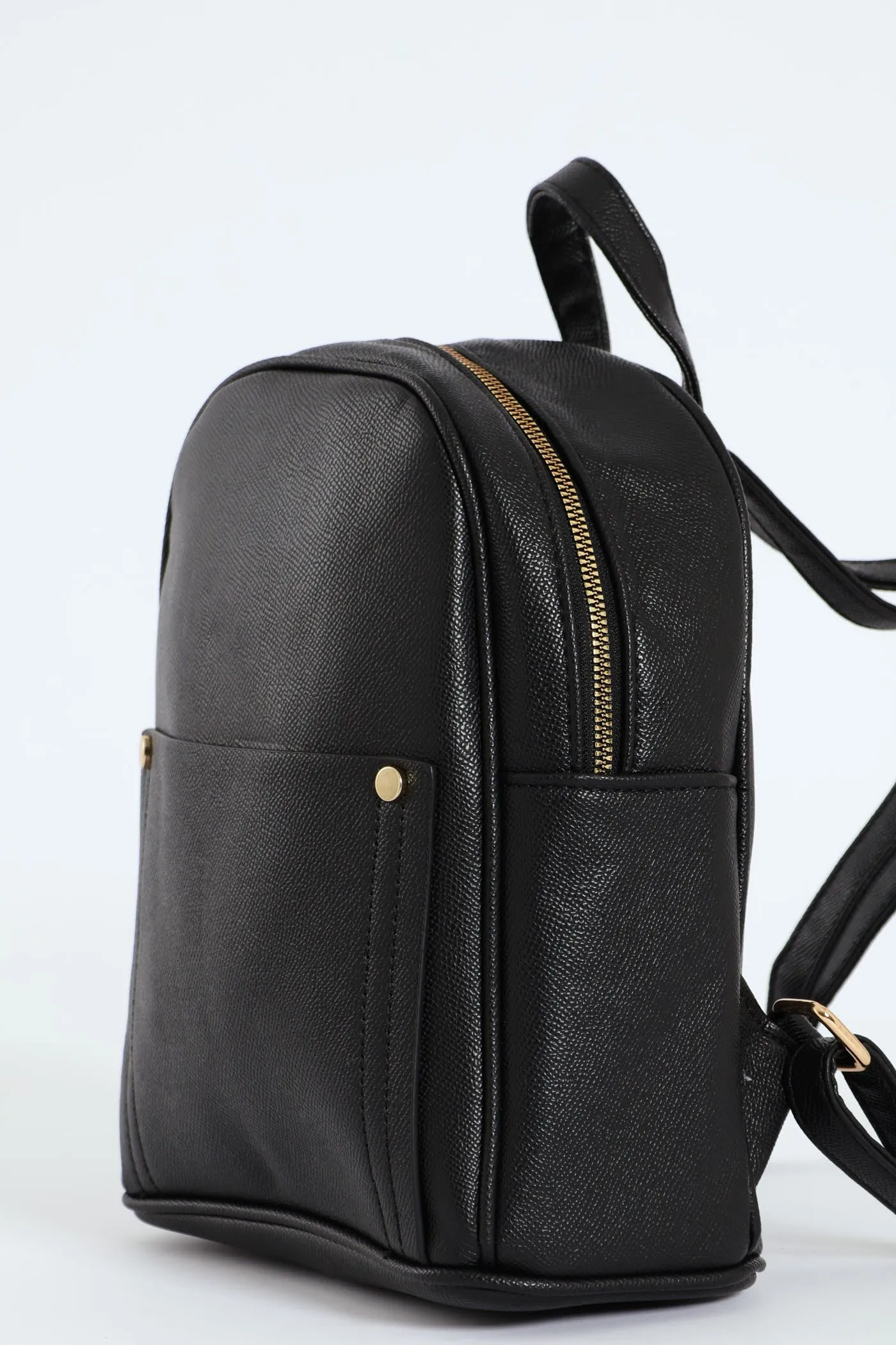 Stud Detail Top Handle Pebble Backpack - Black