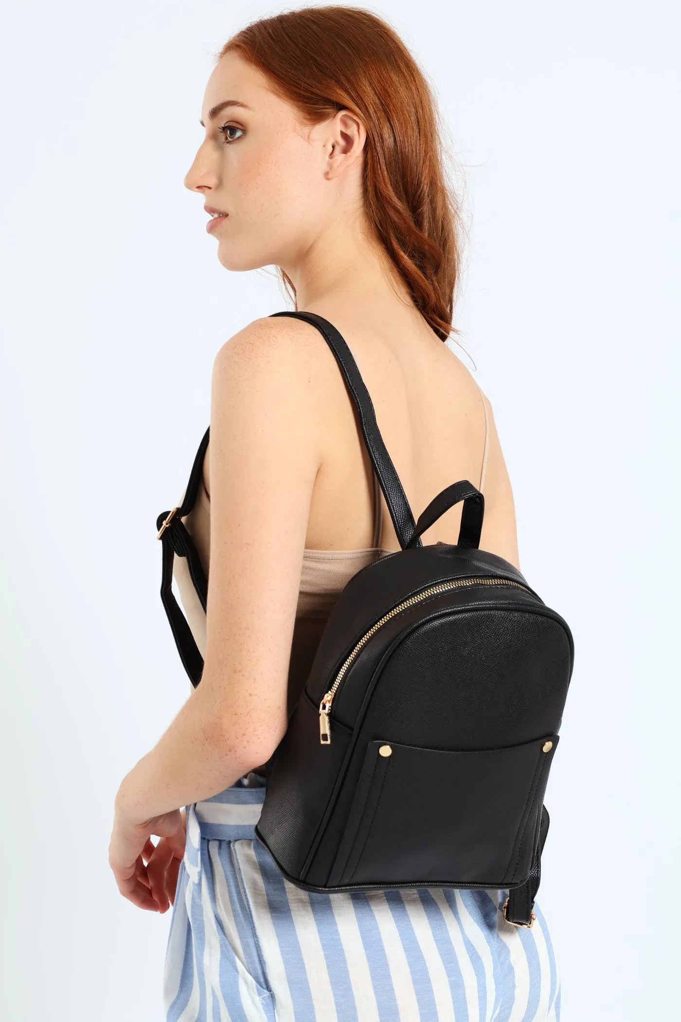Stud Detail Top Handle Pebble Backpack - Black