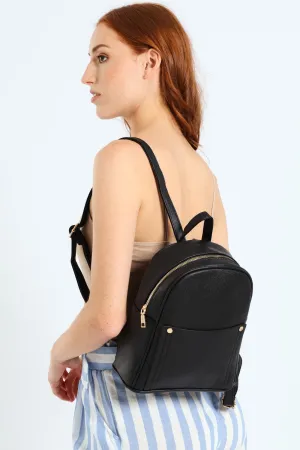 Stud Detail Top Handle Pebble Backpack - Black
