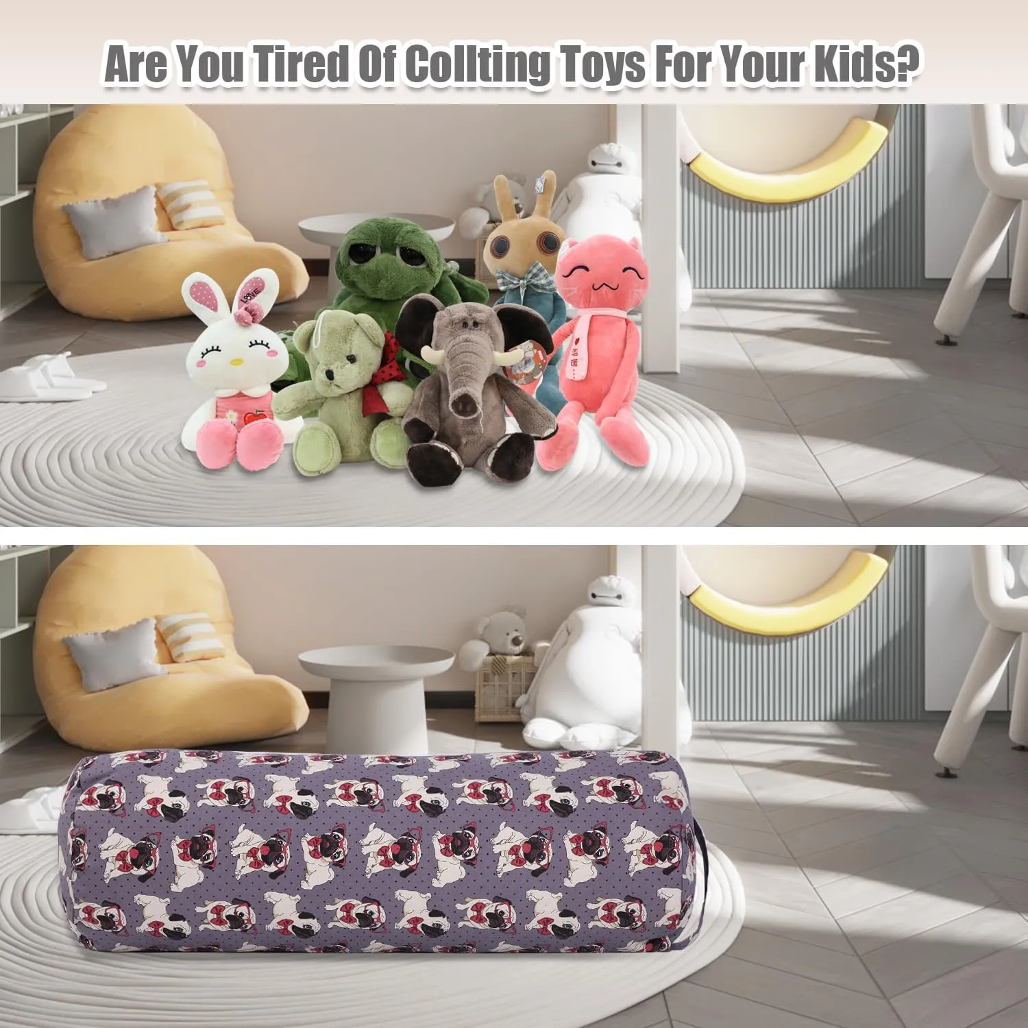 Stuffed Animal Storage Bean Bag Chair Cover (No Filler), Cylinder Plush Toy Storage Stuff and Sit Seat for Kids Boys and Girls, Canvas Large Soft Sit & Play Sofa with YKK Zipper