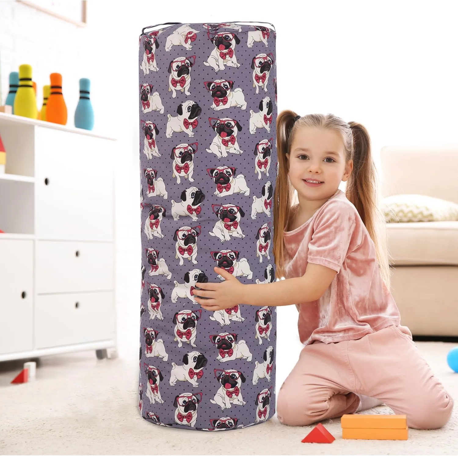 Stuffed Animal Storage Bean Bag Chair Cover (No Filler), Cylinder Plush Toy Storage Stuff and Sit Seat for Kids Boys and Girls, Canvas Large Soft Sit & Play Sofa with YKK Zipper