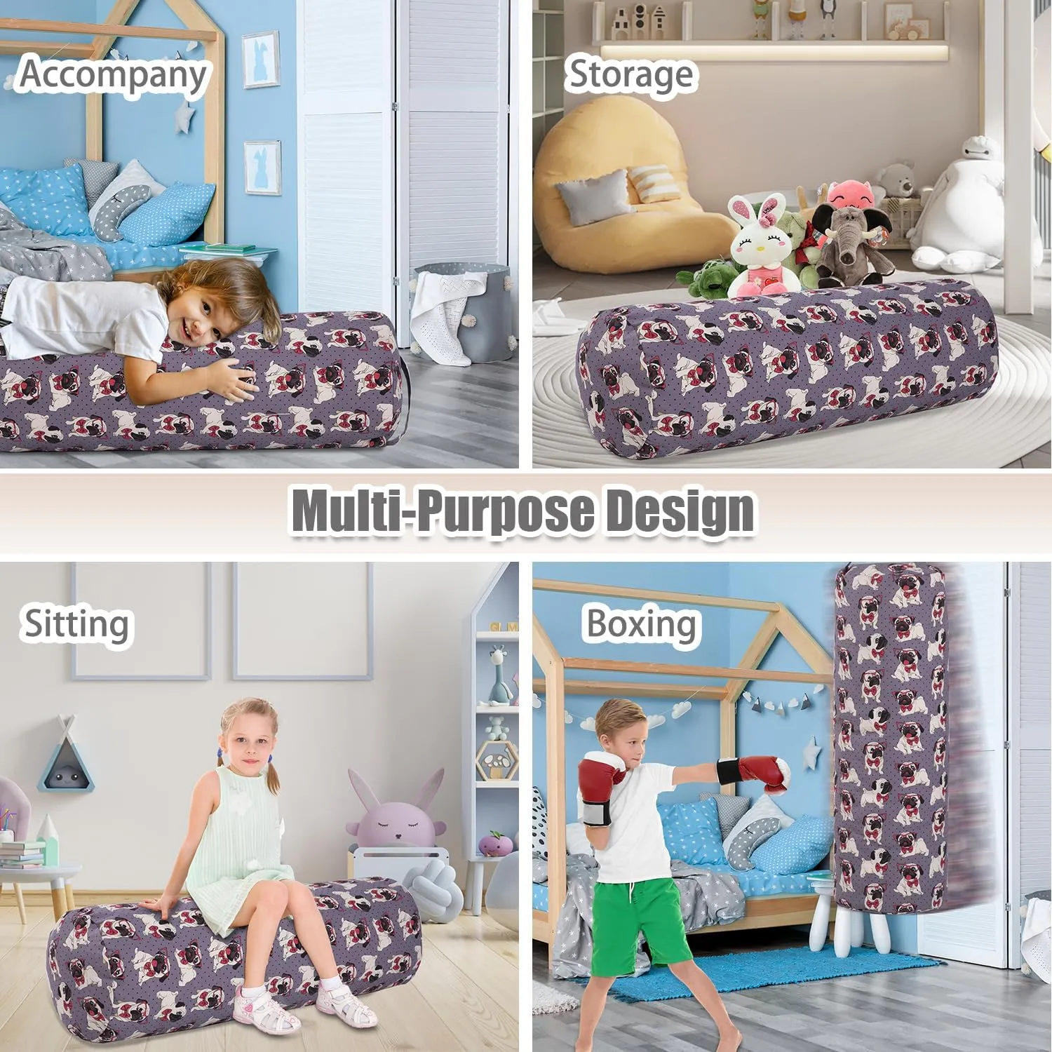 Stuffed Animal Storage Bean Bag Chair Cover (No Filler), Cylinder Plush Toy Storage Stuff and Sit Seat for Kids Boys and Girls, Canvas Large Soft Sit & Play Sofa with YKK Zipper