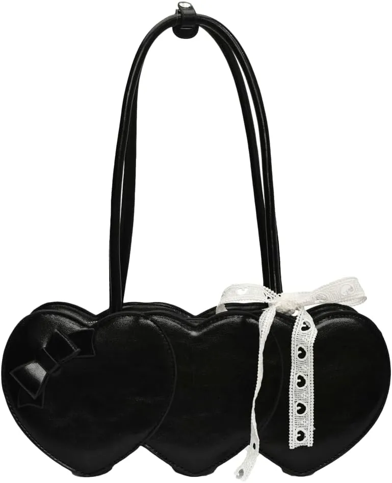 Stylish Shoulder Bag Purses for Women Heart-shaped Hobo Bags Ladies Clutch with Bowknot Ribbon Accessory