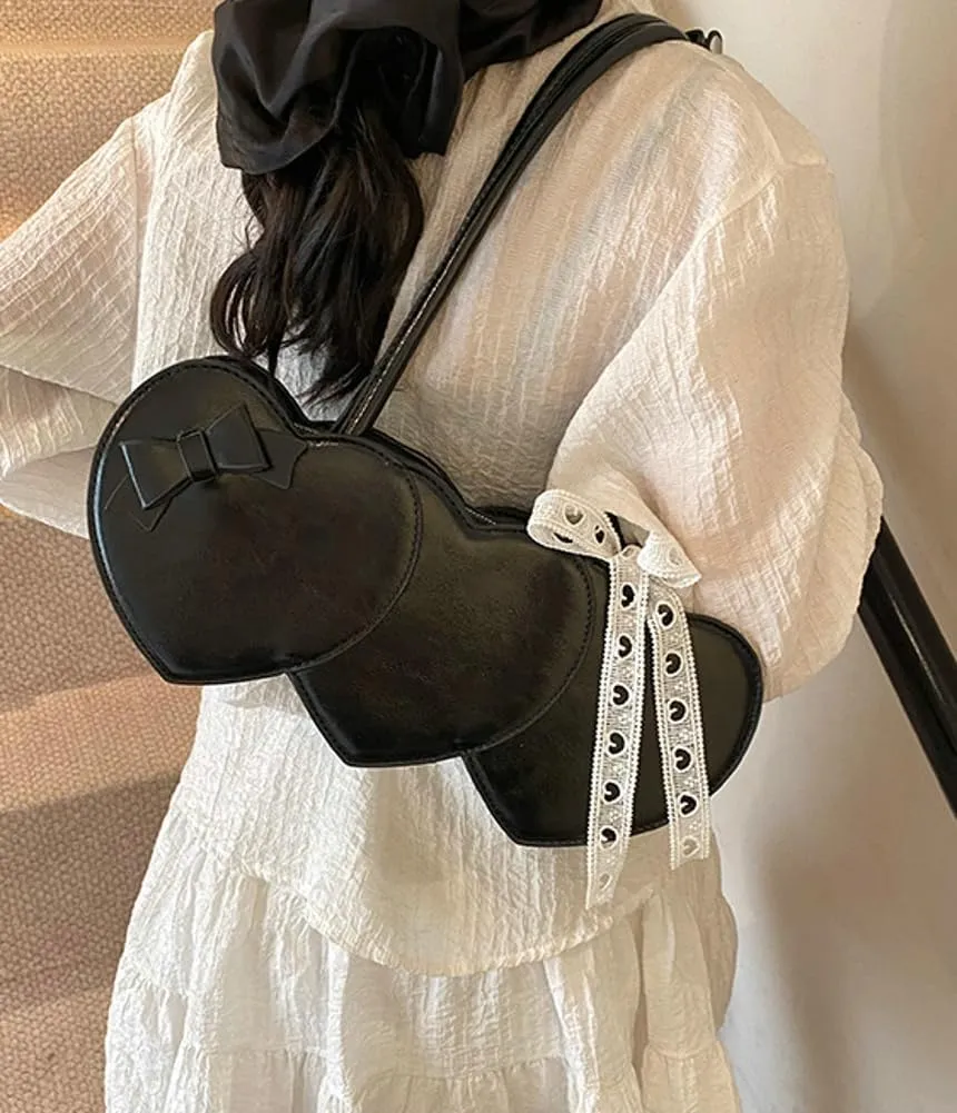 Stylish Shoulder Bag Purses for Women Heart-shaped Hobo Bags Ladies Clutch with Bowknot Ribbon Accessory