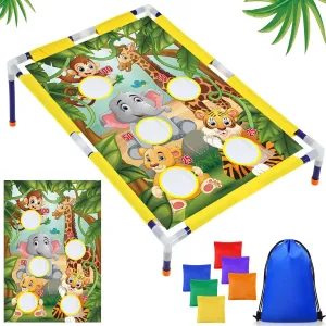 Summer Bean Bag Toss Games with 6 Bean Bags Portable PVC Framed Corn Hole Game Set for Beach Safari Theme Outdoor Game Party