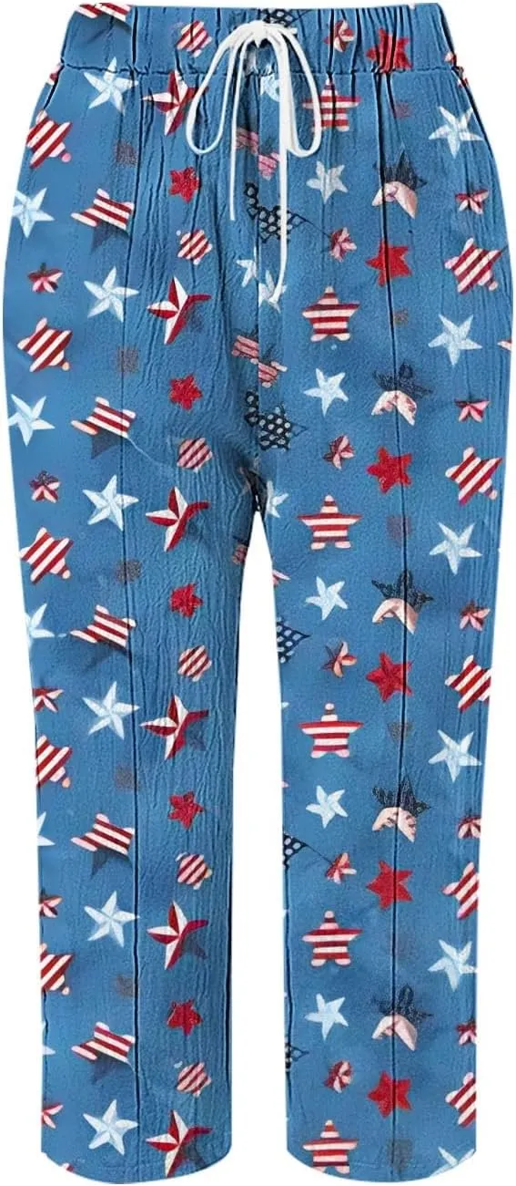 Summer Capri Pants for Women 2024 Casual Pants Womens Linen Summer Capri Pants 2024 Striped Linen Pants Women Linen