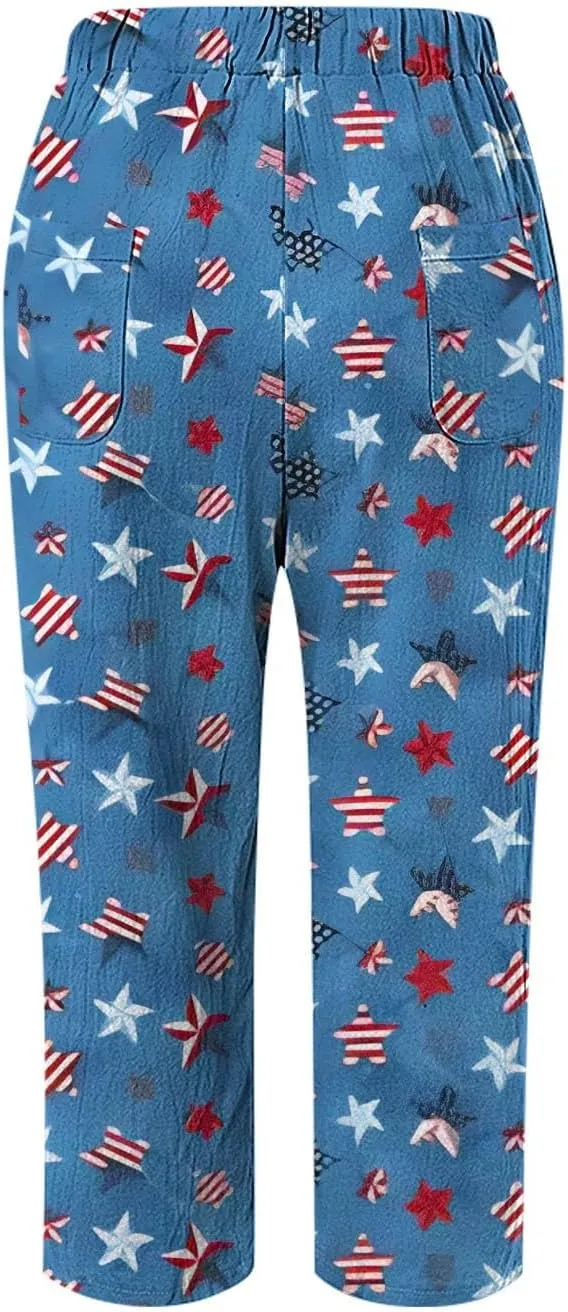 Summer Capri Pants for Women 2024 Casual Pants Womens Linen Summer Capri Pants 2024 Striped Linen Pants Women Linen