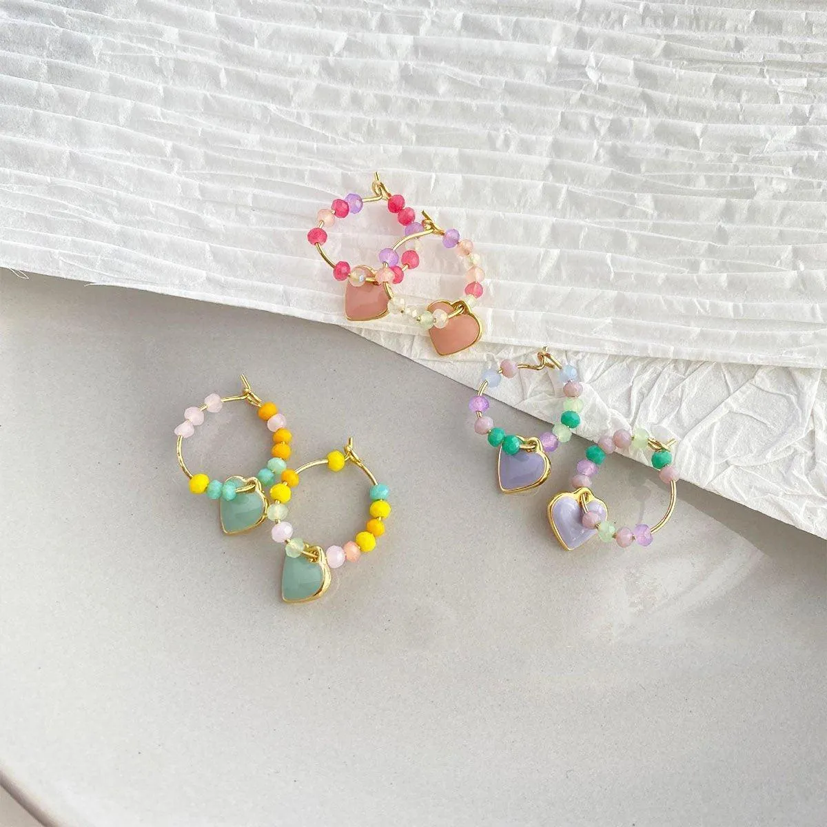 Summer Colourful Beaded Heart Earrings Sweet Fashion Jewellery for Women Girls