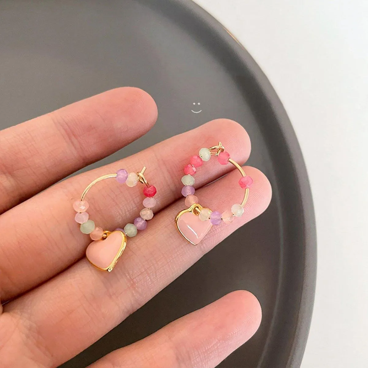 Summer Colourful Beaded Heart Earrings Sweet Fashion Jewellery for Women Girls