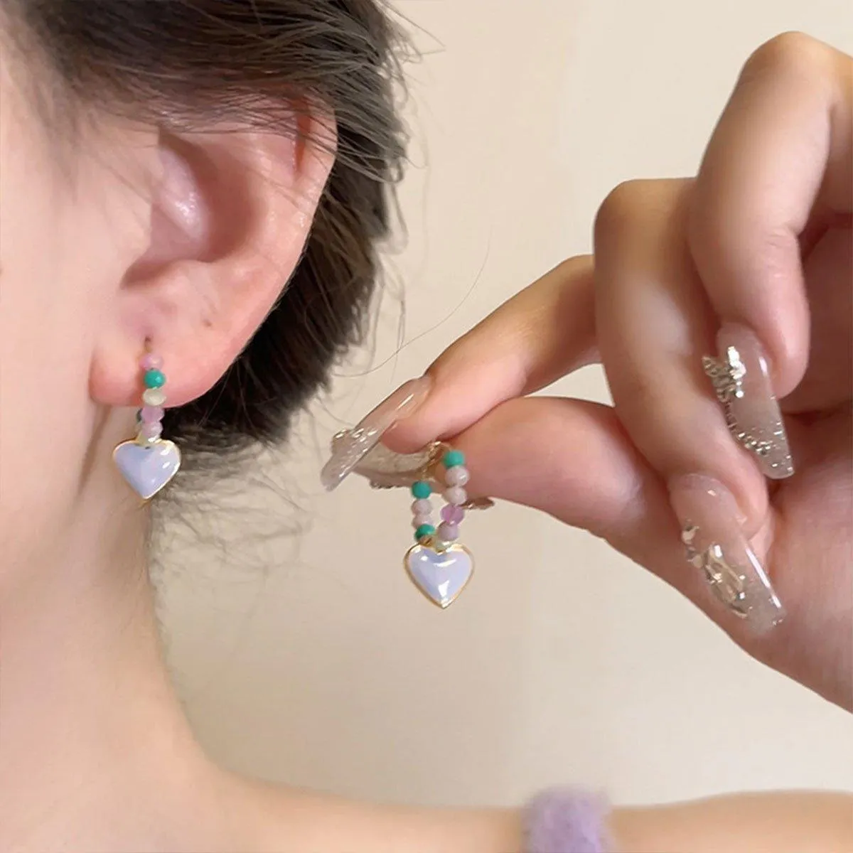 Summer Colourful Beaded Heart Earrings Sweet Fashion Jewellery for Women Girls