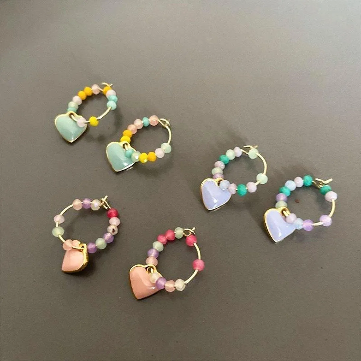 Summer Colourful Beaded Heart Earrings Sweet Fashion Jewellery for Women Girls
