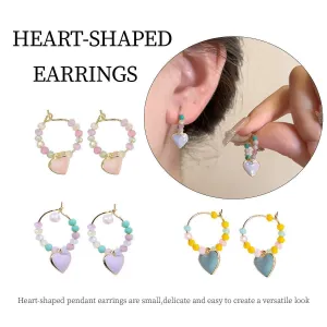 Summer Colourful Beaded Heart Earrings Sweet Fashion Jewellery for Women Girls