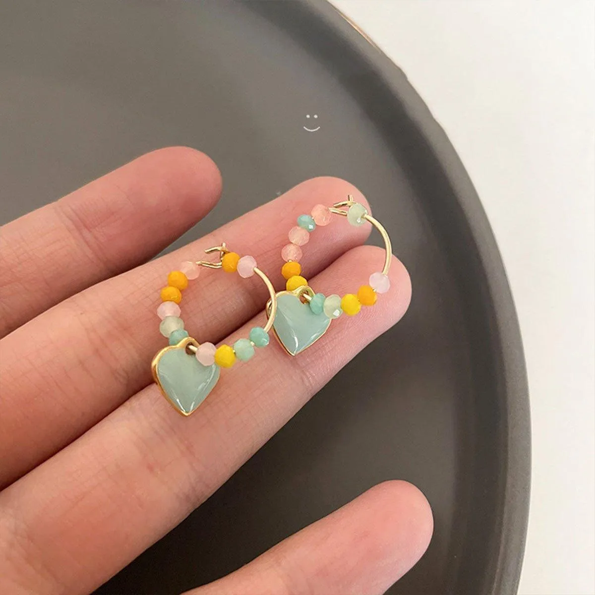 Summer Colourful Beaded Heart Earrings Sweet Fashion Jewellery for Women Girls