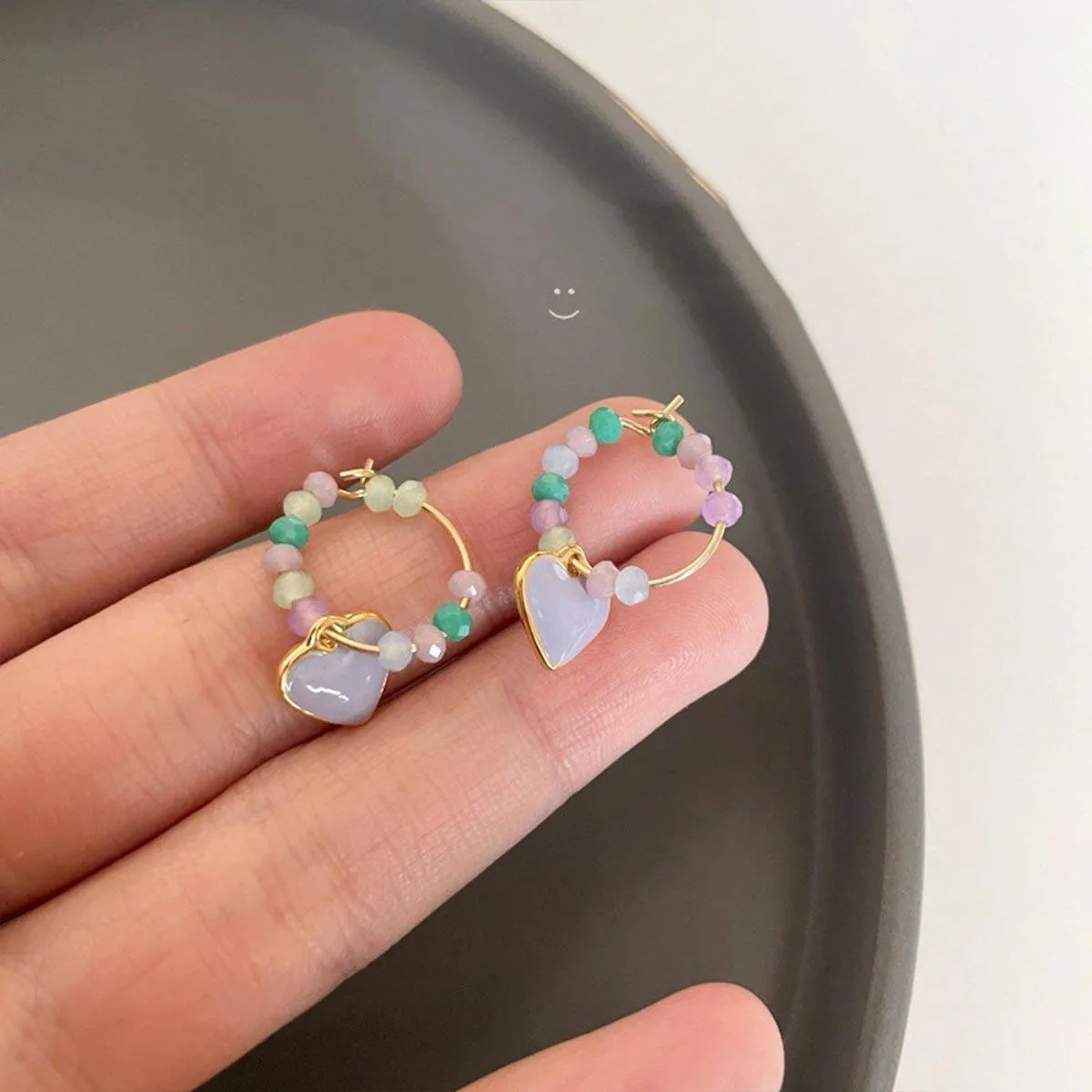 Summer Colourful Beaded Heart Earrings Sweet Fashion Jewellery for Women Girls