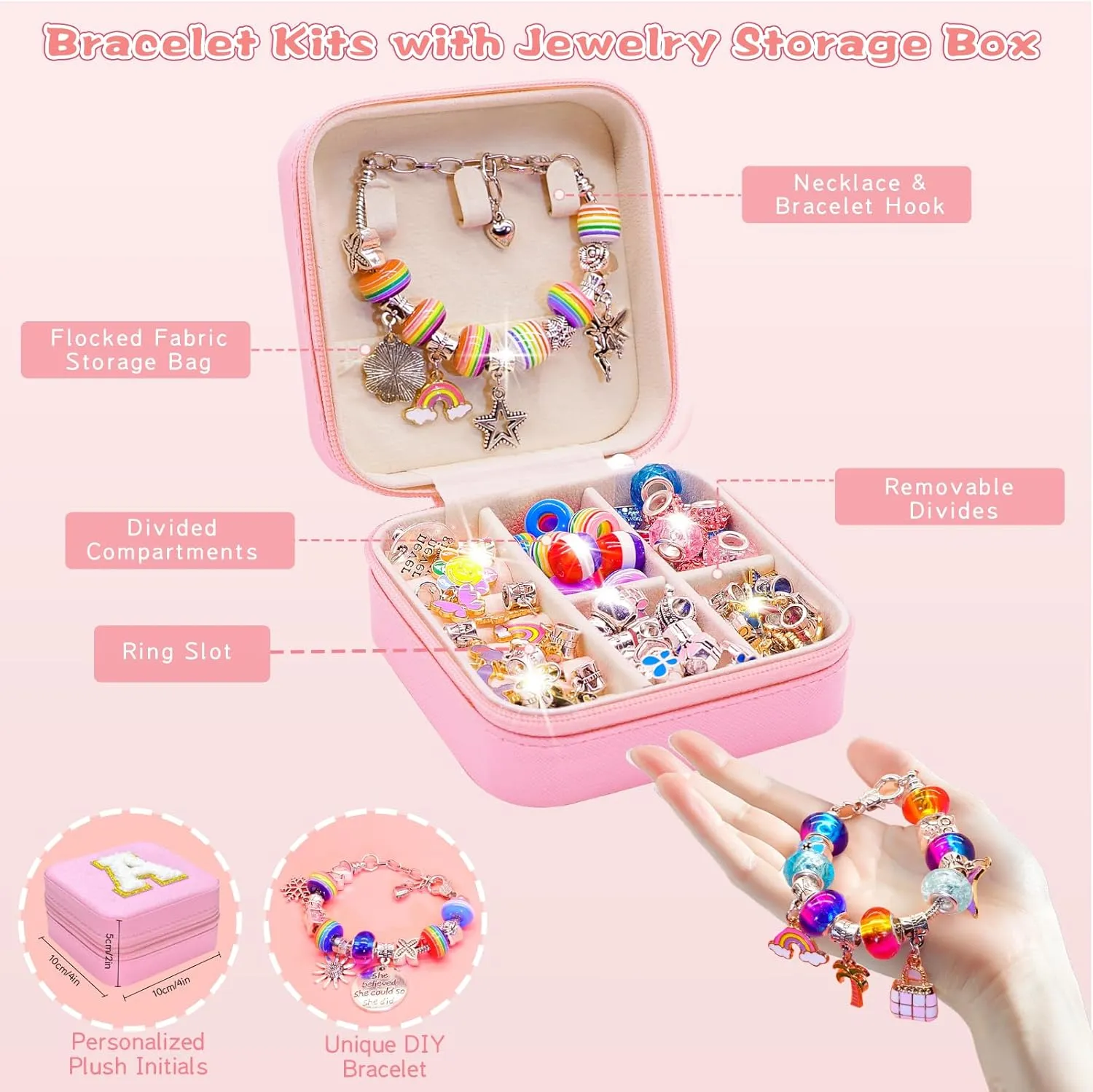 SUREHOME Charm Bracelet Making Kit, Art and Crafts for Girls 8-12 Girls Toys Age 6-8 Kids Jewelry Making Kit with Box Personalized Christmas Gifts for 5 7 8 9 10 11 12 Years Old Birthday Trendy Stuff