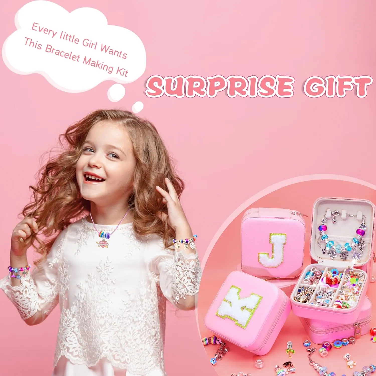SUREHOME Charm Bracelet Making Kit, Art and Crafts for Girls 8-12 Girls Toys Age 6-8 Kids Jewelry Making Kit with Box Personalized Christmas Gifts for 5 7 8 9 10 11 12 Years Old Birthday Trendy Stuff