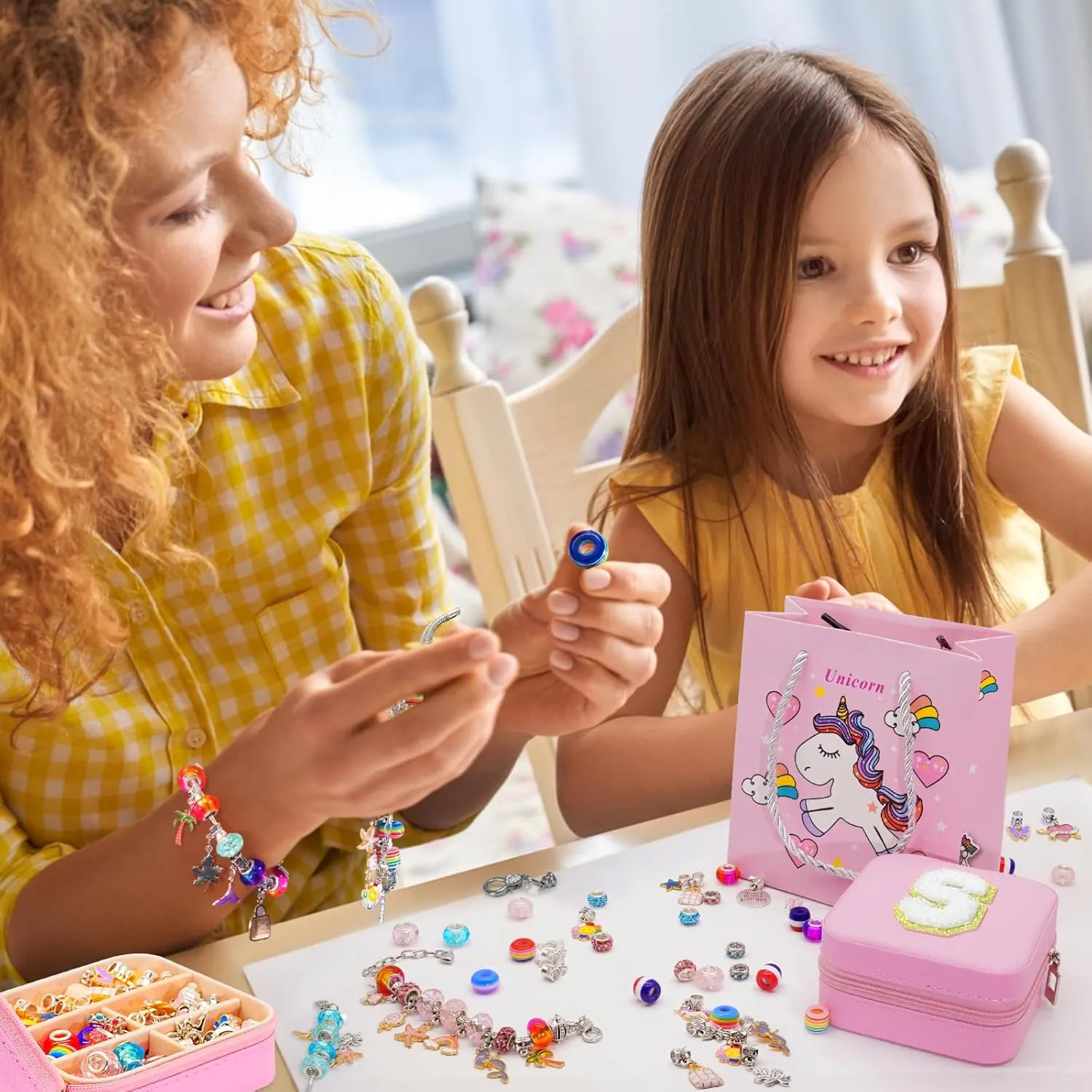 SUREHOME Charm Bracelet Making Kit, Art and Crafts for Girls 8-12 Girls Toys Age 6-8 Kids Jewelry Making Kit with Box Personalized Christmas Gifts for 5 7 8 9 10 11 12 Years Old Birthday Trendy Stuff
