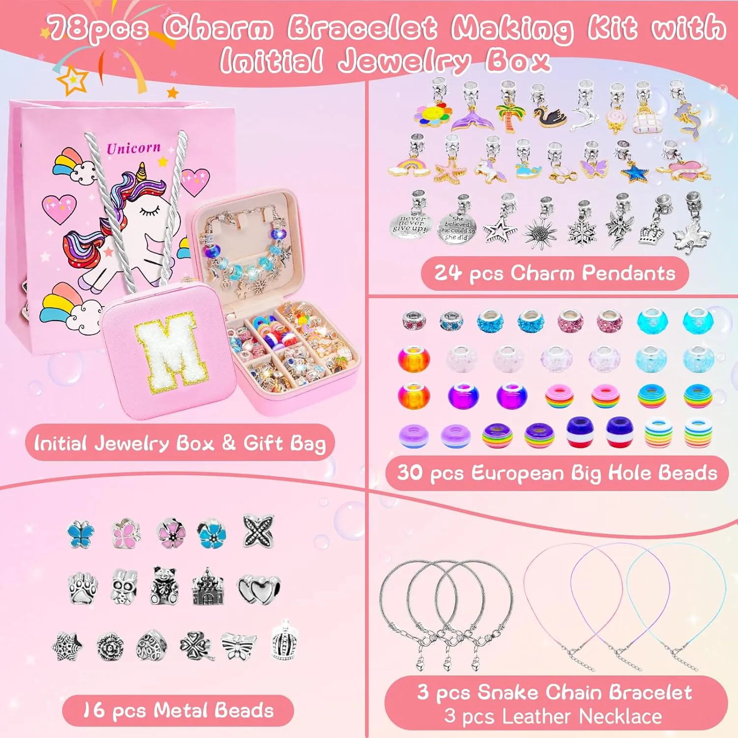 SUREHOME Charm Bracelet Making Kit, Art and Crafts for Girls 8-12 Girls Toys Age 6-8 Kids Jewelry Making Kit with Box Personalized Christmas Gifts for 5 7 8 9 10 11 12 Years Old Birthday Trendy Stuff