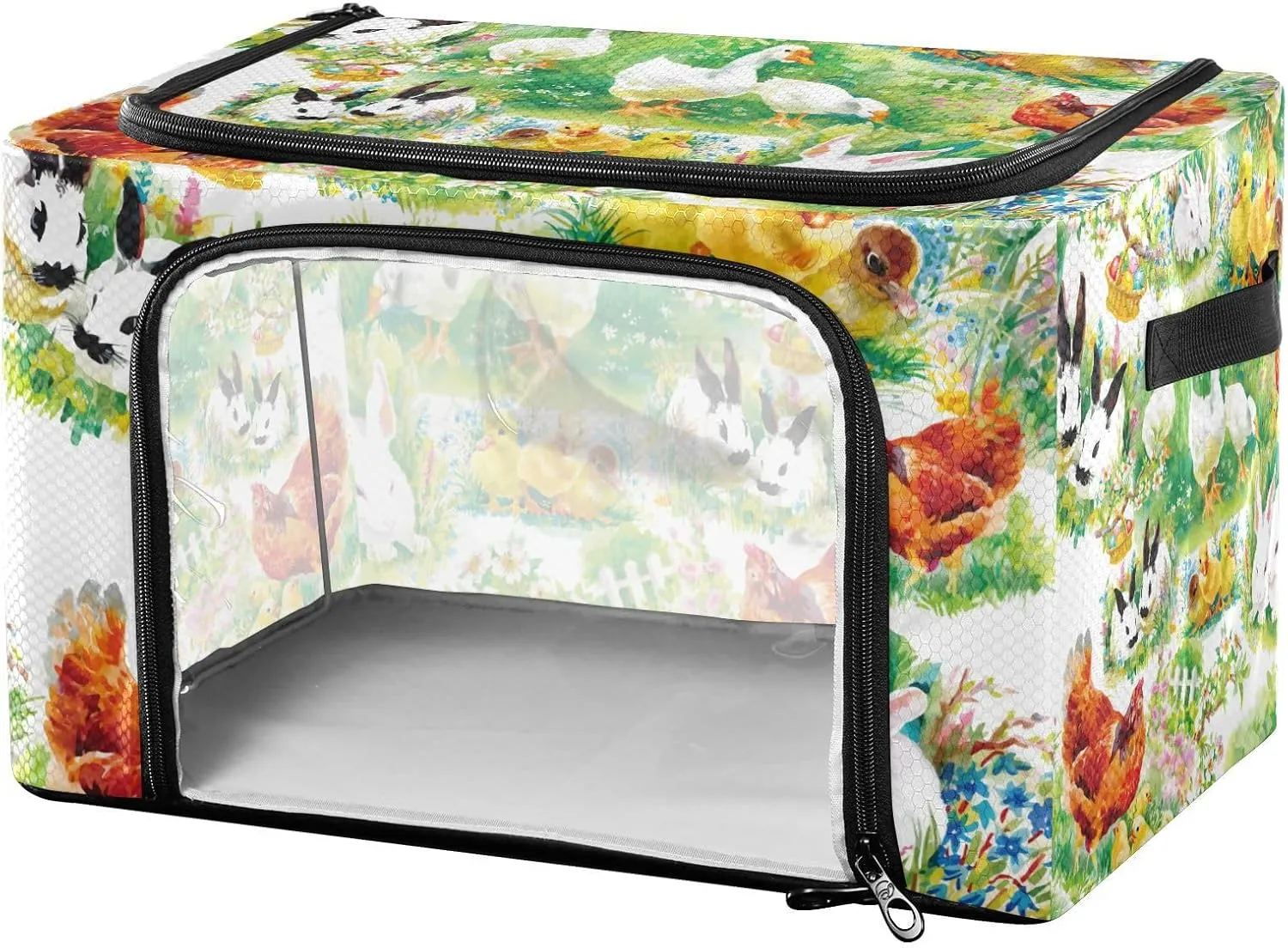 susiyo Clothes Storage Bags Farm Ducklings Chickens Hares Comforter Storage Bag Foldable Large Closet Blanket Bag with Clear Window