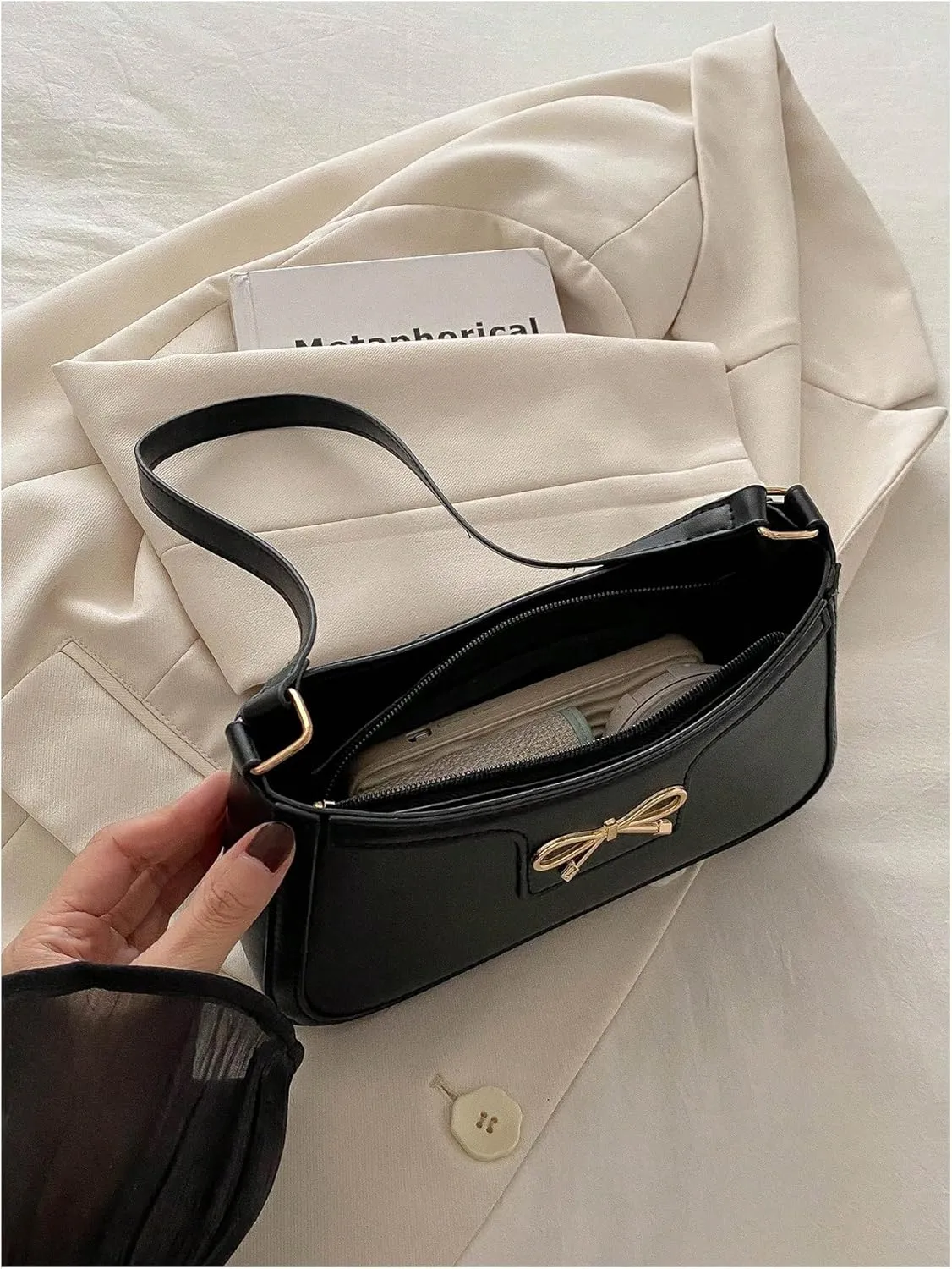 SweatyRocks Women's Bow Top Handle Clutch Purses PU Leather Underarm Shoulder Bags