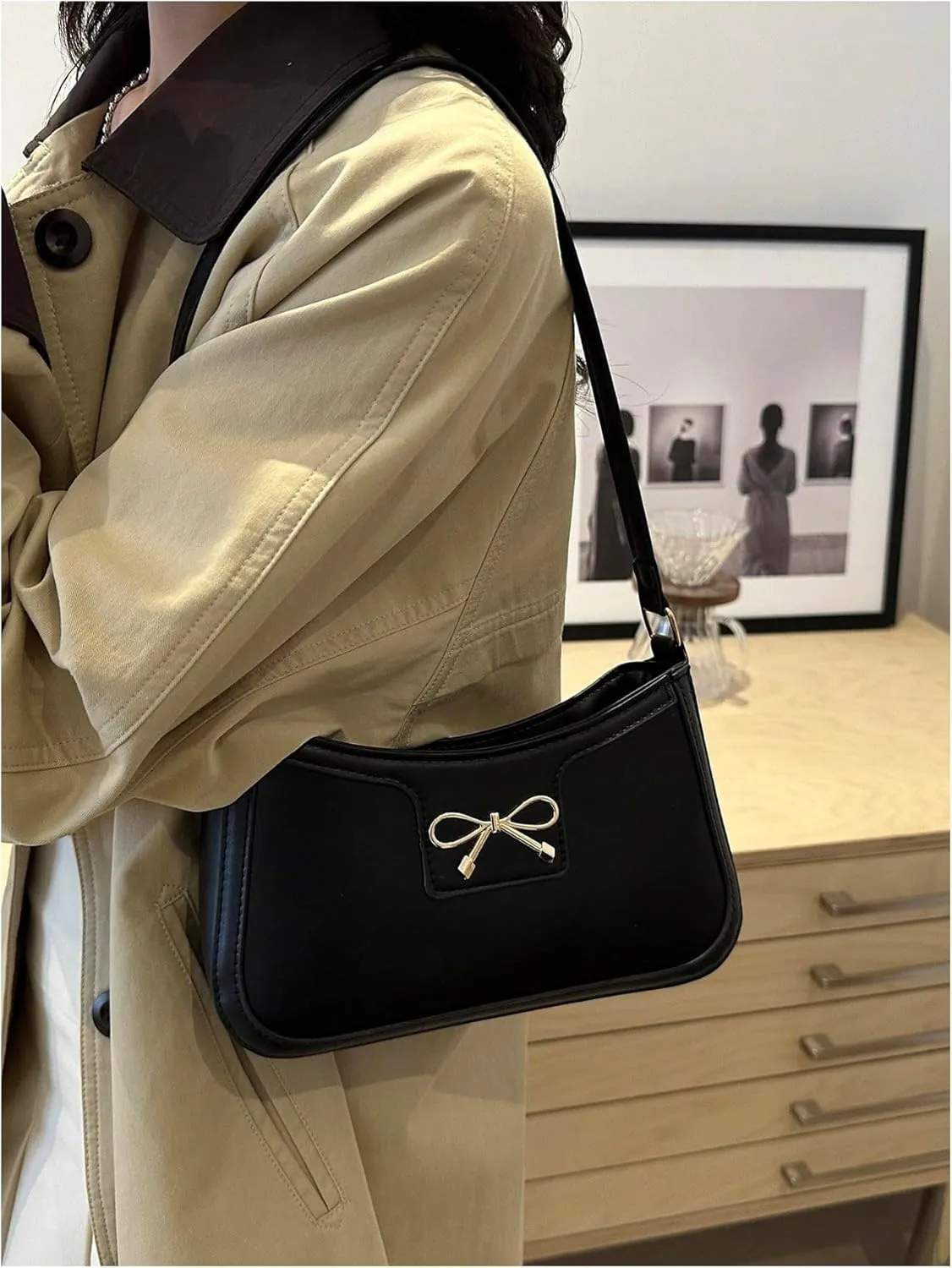 SweatyRocks Women's Bow Top Handle Clutch Purses PU Leather Underarm Shoulder Bags